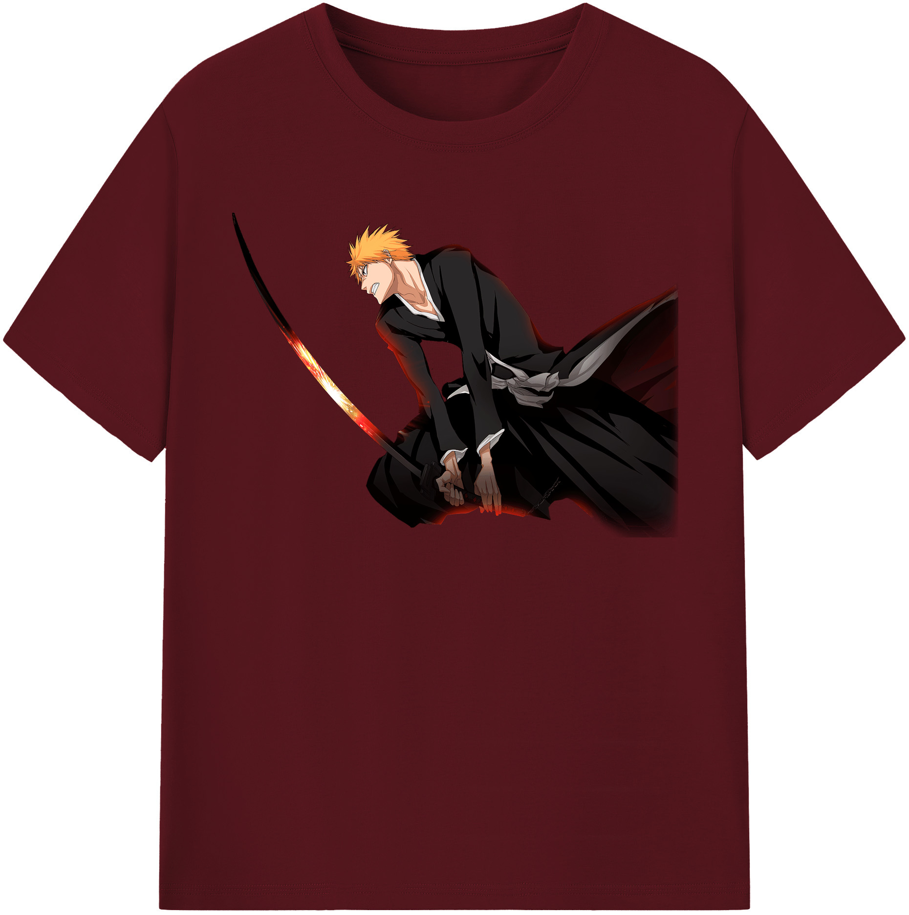 （画像用） ブリーチ 黒崎一護（くろさき いちご）BLEACH Kurosaki Ichigo 綿100％半袖Tシャツ（フロントプリント）